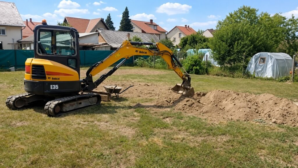 Bobcat markoló tereprendezés közben
